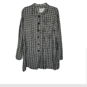 LA Blend Gray Plaid 100% linen hi-low tunicTop Siz